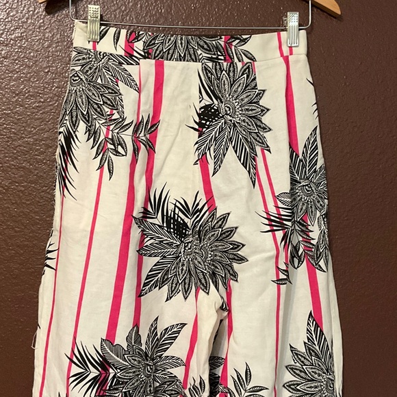 High-Rise Wide Leg Tropical Stripe Pants in Pink/White - Picture 7 of 16